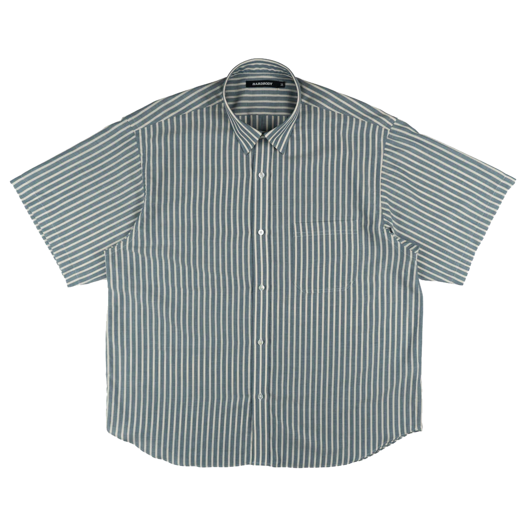Hardbody Short Sleeve Button Up Shirt White/Blue Stripe