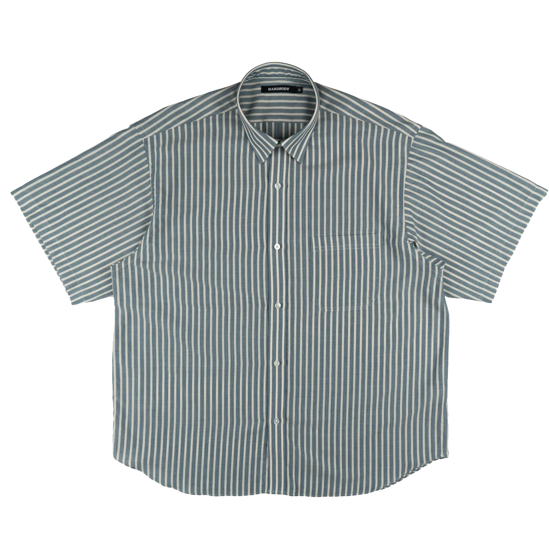 Hardbody Short Sleeve Button Up Shirt White/Blue Stripe